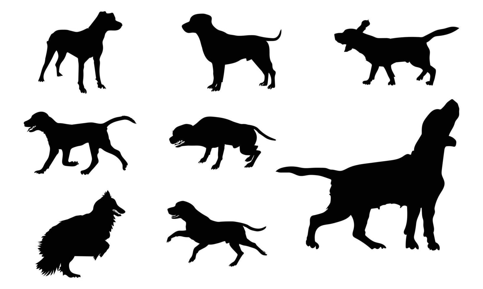 Collection of vector silhouette different breeds of dogs on white background.