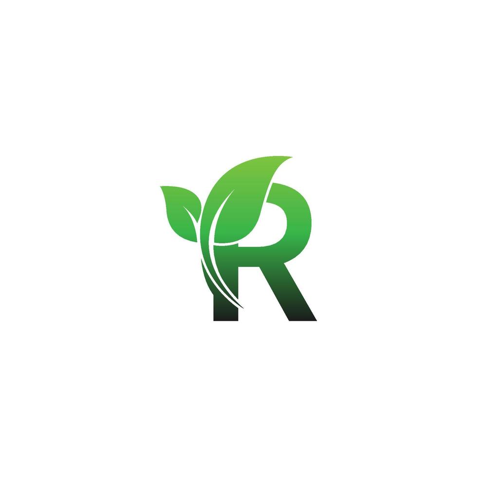 letra r con ilustración de plantilla de diseño de logotipo de icono de hojas verdes vector