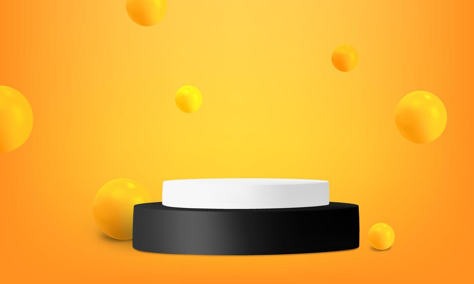 Black and white cylinder podium on the orange background for placing product vector