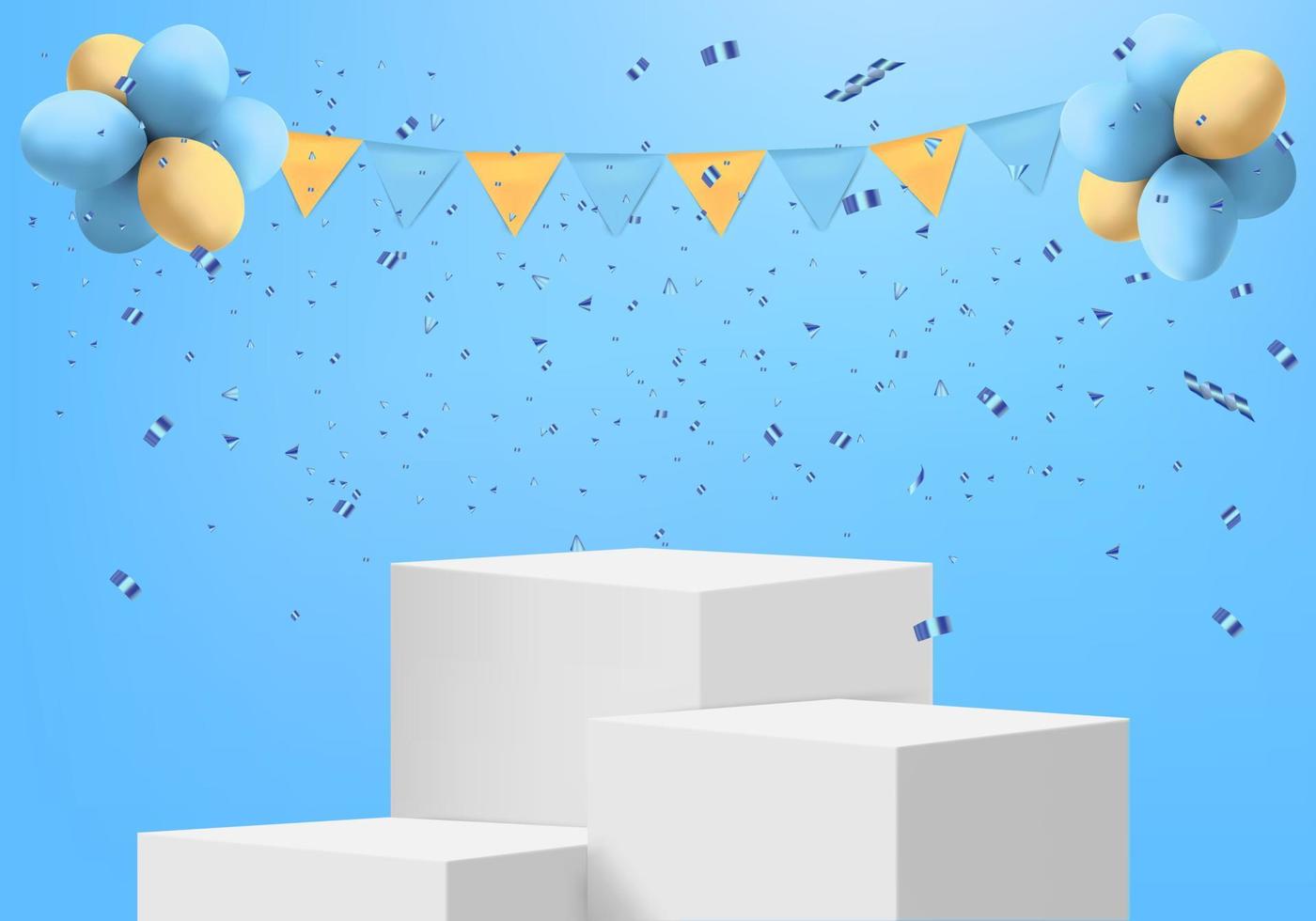 balloons and confetti with podium for product display vector