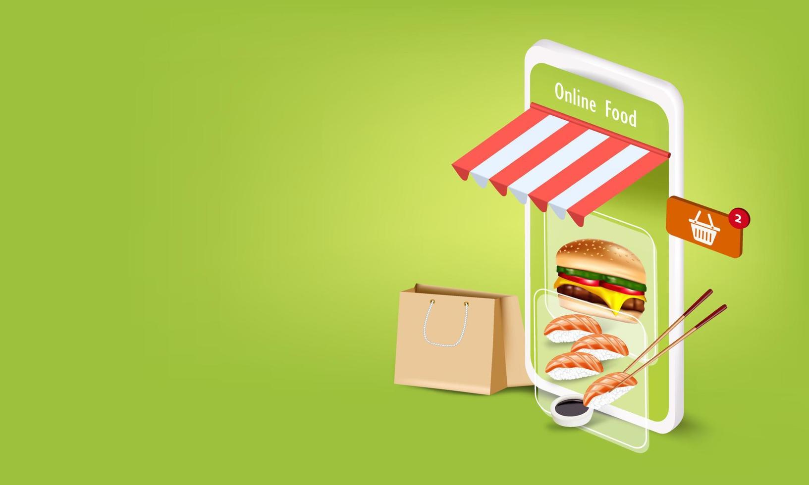 Sushi and cheesburger for online food order vector