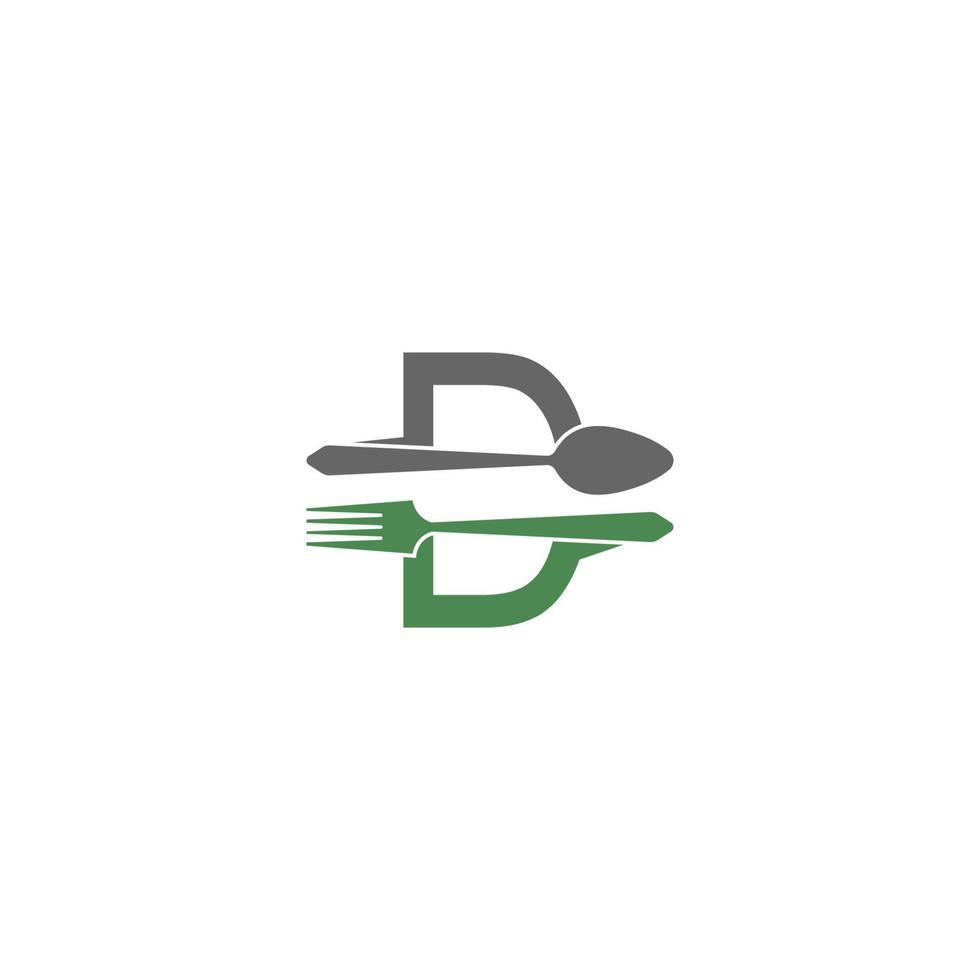 letra d con vector de diseño de icono de logotipo de tenedor y cuchara