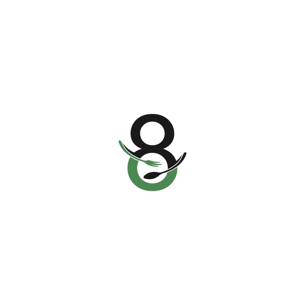 Number 8 with fork and spoon logo icon design vector