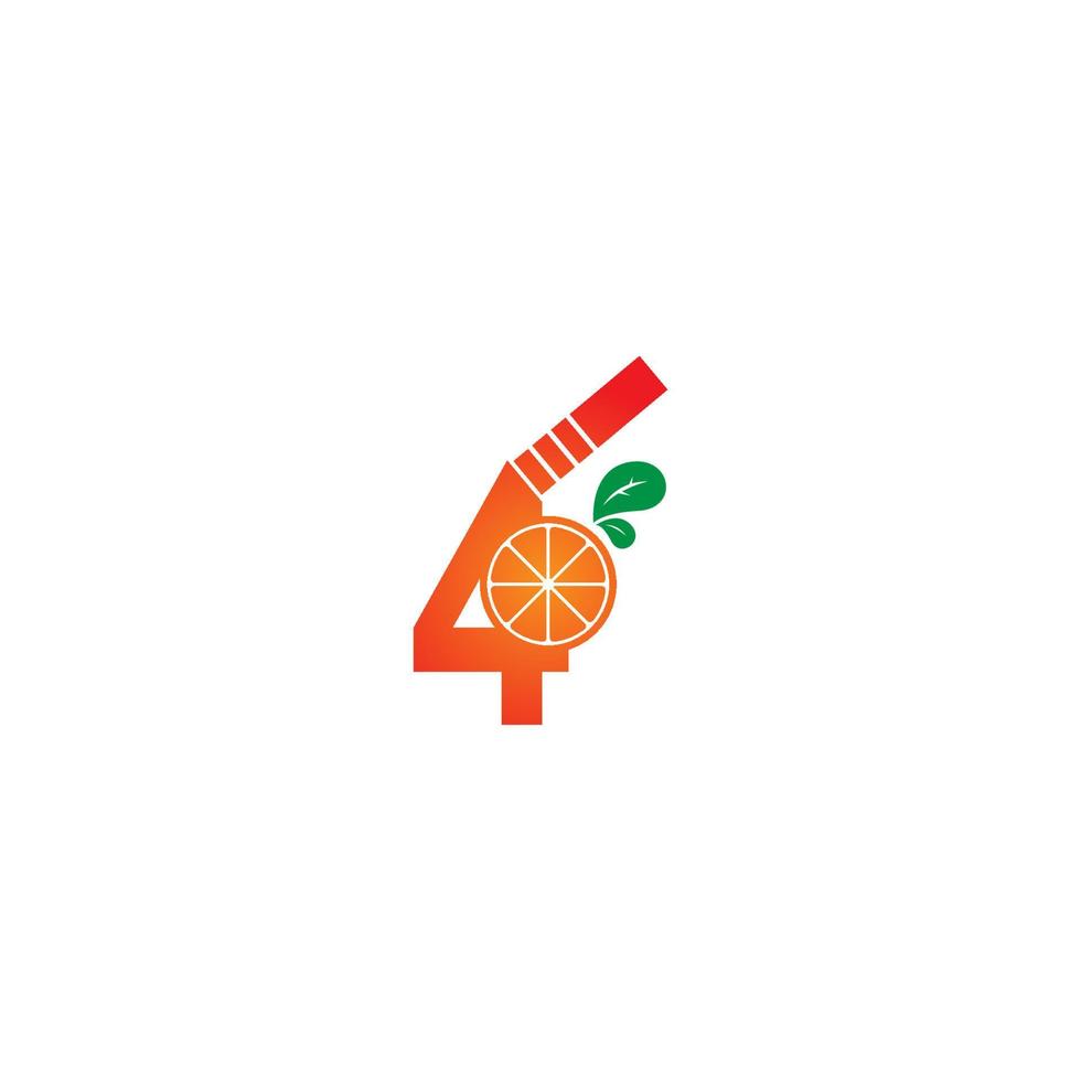 Number 4  with juice orange icon logo design template vector