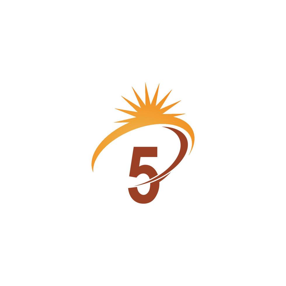 número 5 con ilustración de plantilla de diseño de logotipo de icono de rayo de sol vector