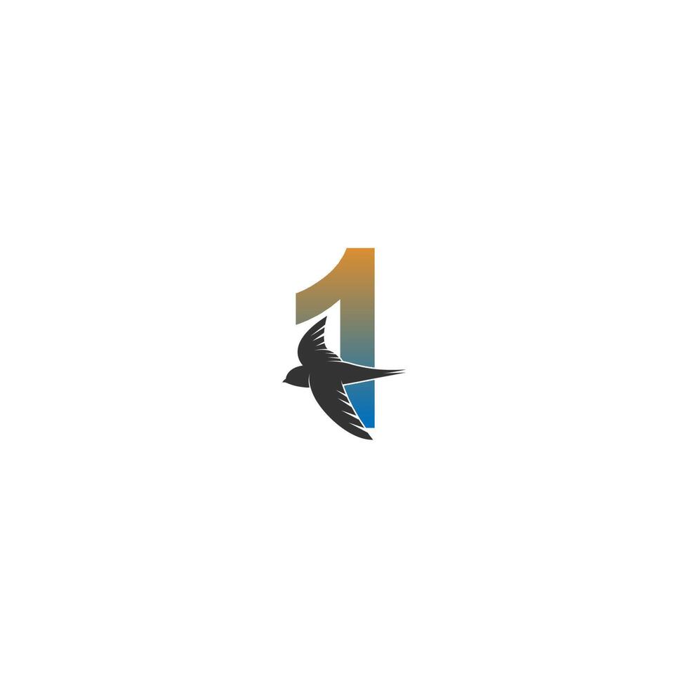 logotipo número 1 con vector de diseño de icono de pájaro veloz