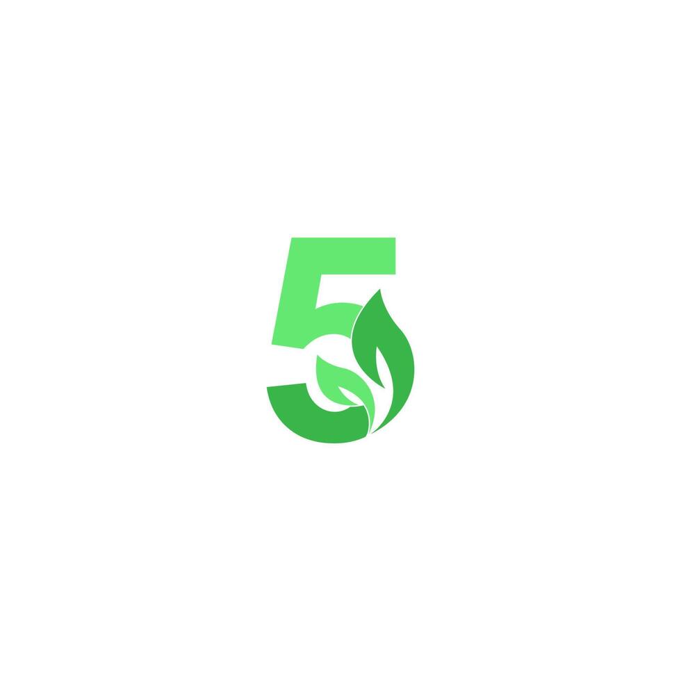 Number 5 logo leaf icon design concept vector