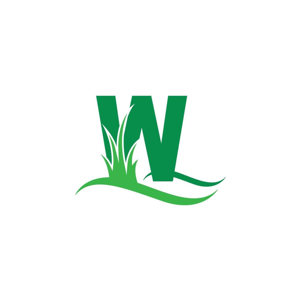 Letter W behind a green grass icon logo design vector