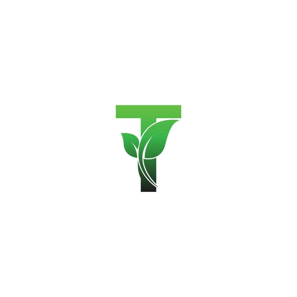 Letter T with green leafs icon logo design template illustration vector