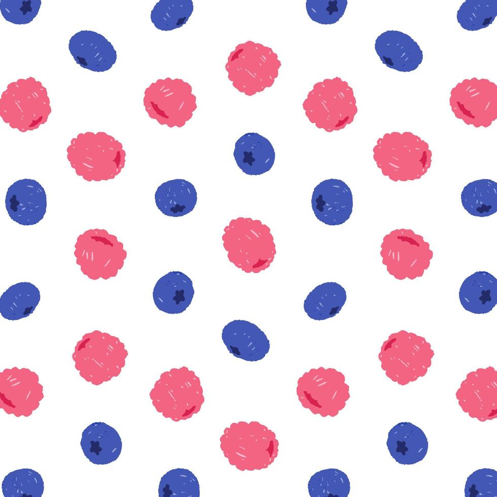 Hand drawn vector illustration of blueberry and raspberry pattern.