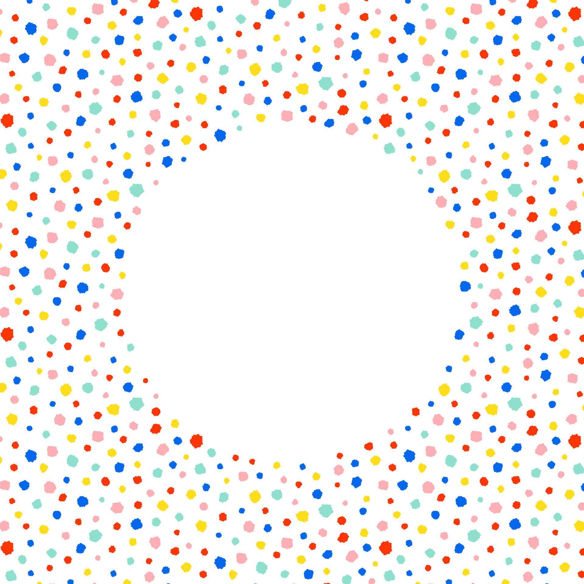 Hand drawn vector illustration of colorful polka dots with empty space