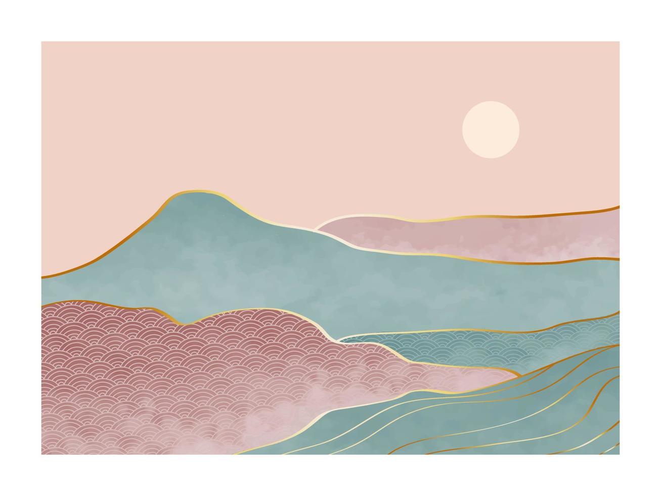 Abstract mountain landscape. creative minimalist hand painted illustrations of Mid century modern. Vector Geometric landscape background in asian japanese pattern