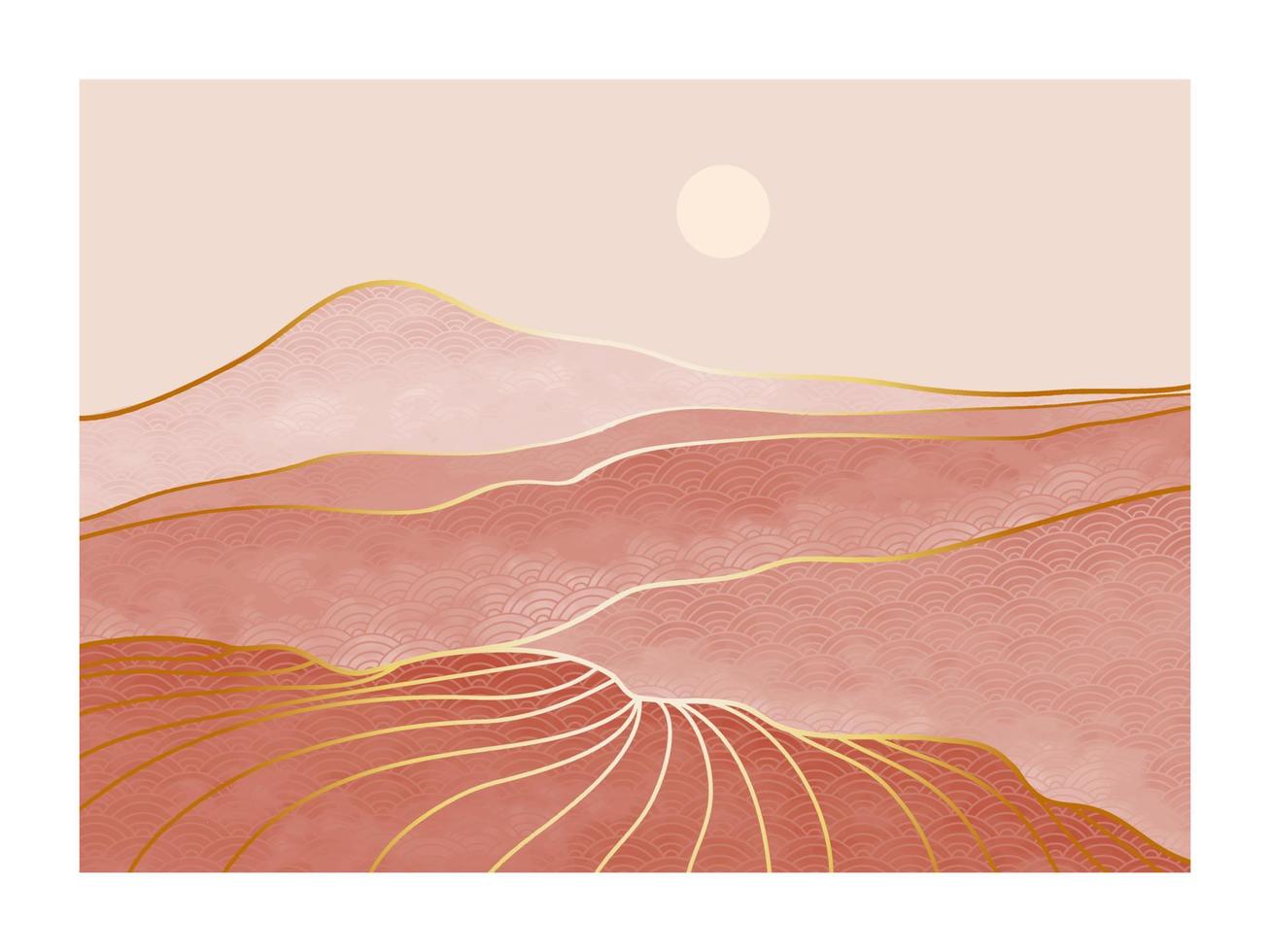 paisaje de montaña abstracto. creativas ilustraciones minimalistas pintadas a mano de mediados de siglo moderno. fondo de paisaje geométrico vectorial en patrón japonés asiático vector