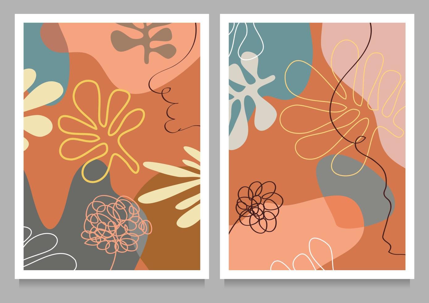 Set of Abstract backgrounds. Matisse cutouts posters with textured abstract organic shapes. Contemporary modern trendy Vector illustrations