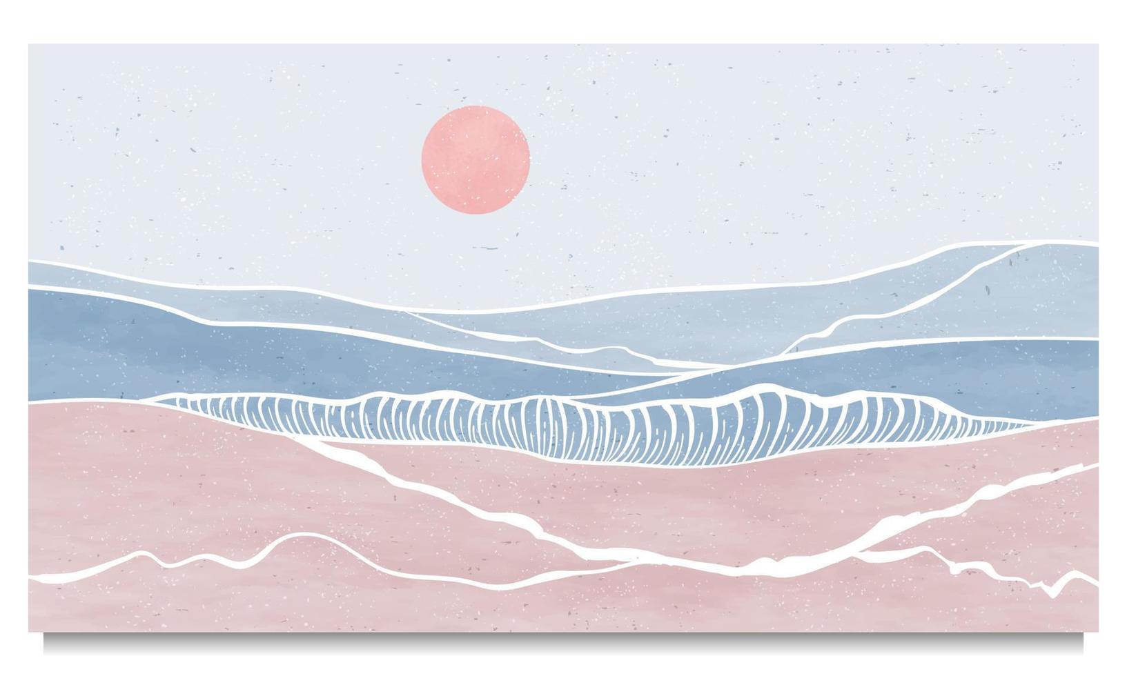 conjunto de impresión de arte de línea moderna minimalista creativa. paisajes abstractos de fondos estéticos contemporáneos de olas oceánicas. con mar, horizonte, ola. ilustraciones vectoriales vector