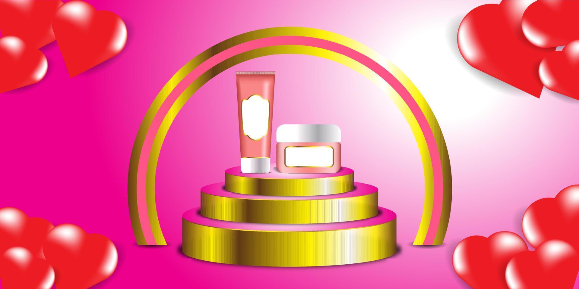 Realistic Podium and Cosmetic Brand Illustrations Vector Stock