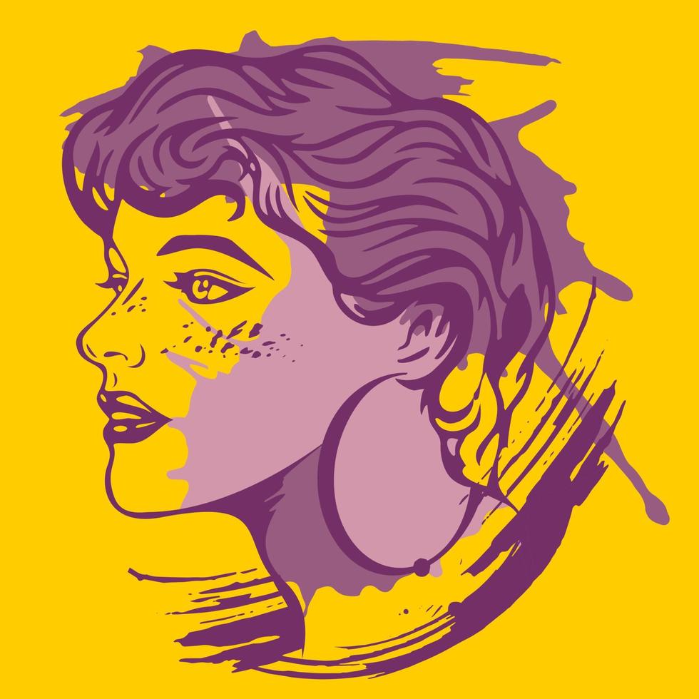 Stylized portrait of a young girl striving forward.The image is isolated from the background. vector