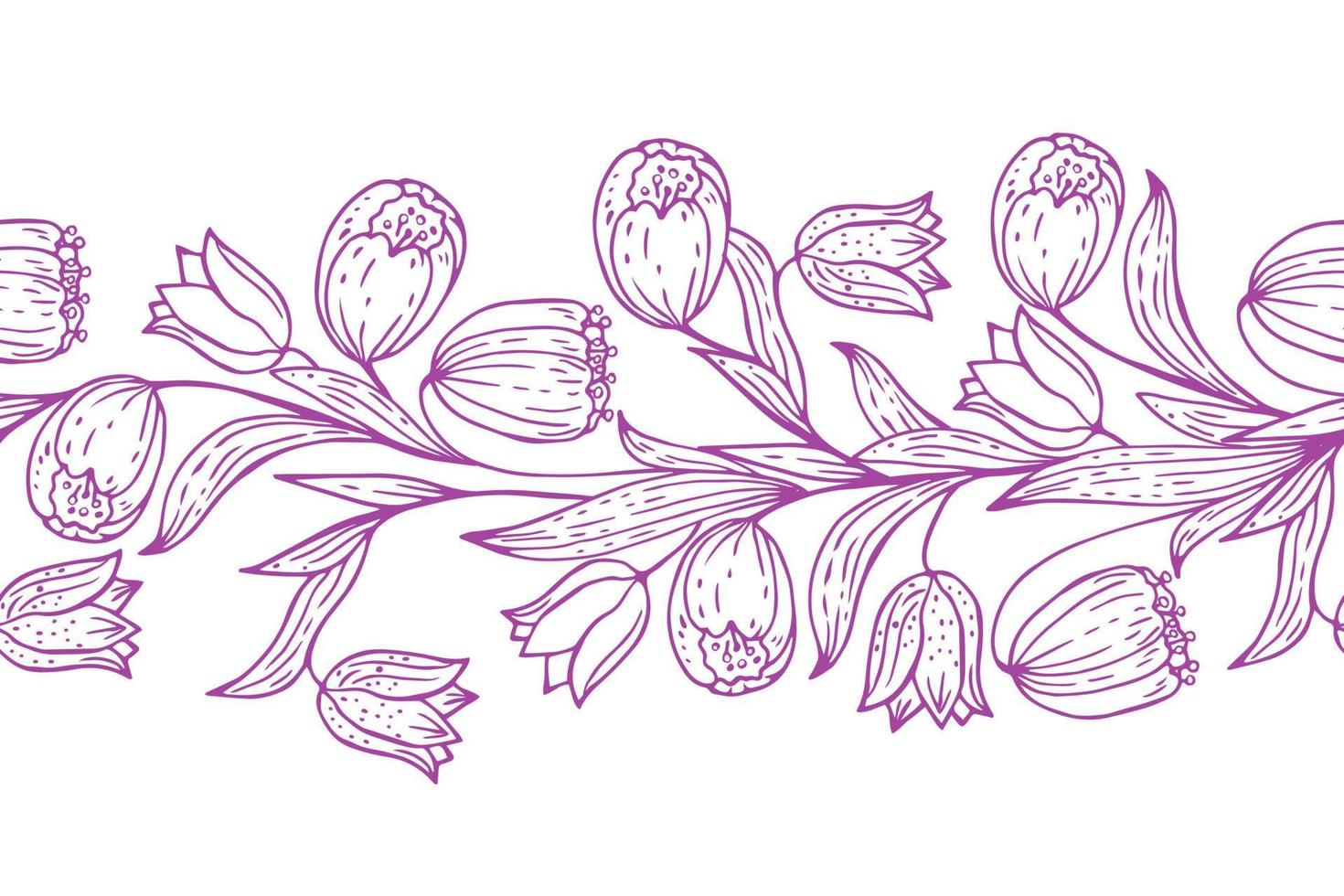 Seamless horizontal pattern, flower border. vector
