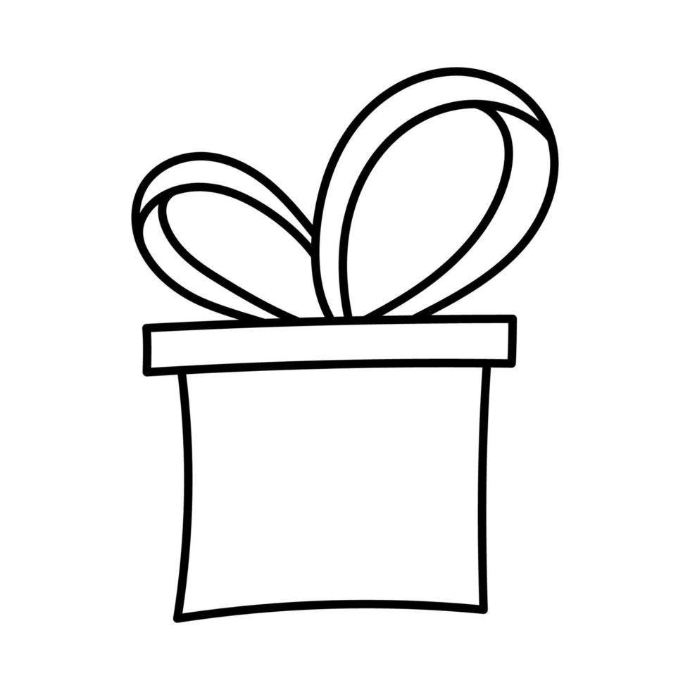 contorno de regalo en estilo de fideos, ilustración vectorial. elemento aislado para diario, diario y planificador. presente símbolo de vacaciones en un fondo blanco. icono regalo dibujado a mano vector