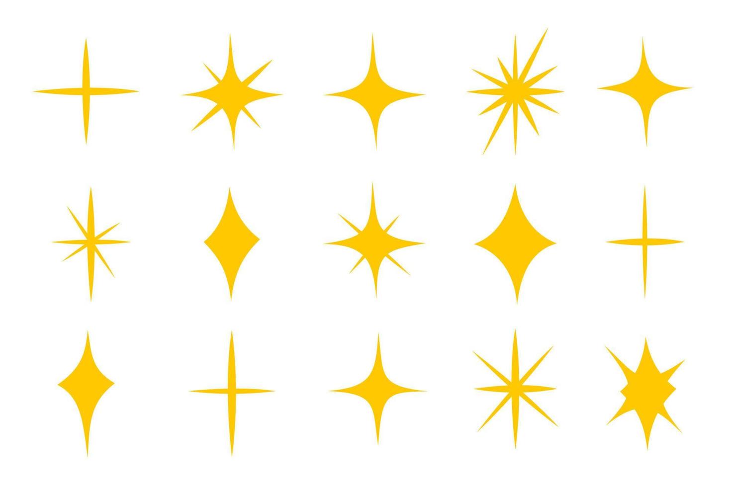 Sparkle star set icon in simple style, vector illustration. Effect shiny and twinkle for design. Silhouette collection star isolated symbol for decor. Gold simple shape star on white background