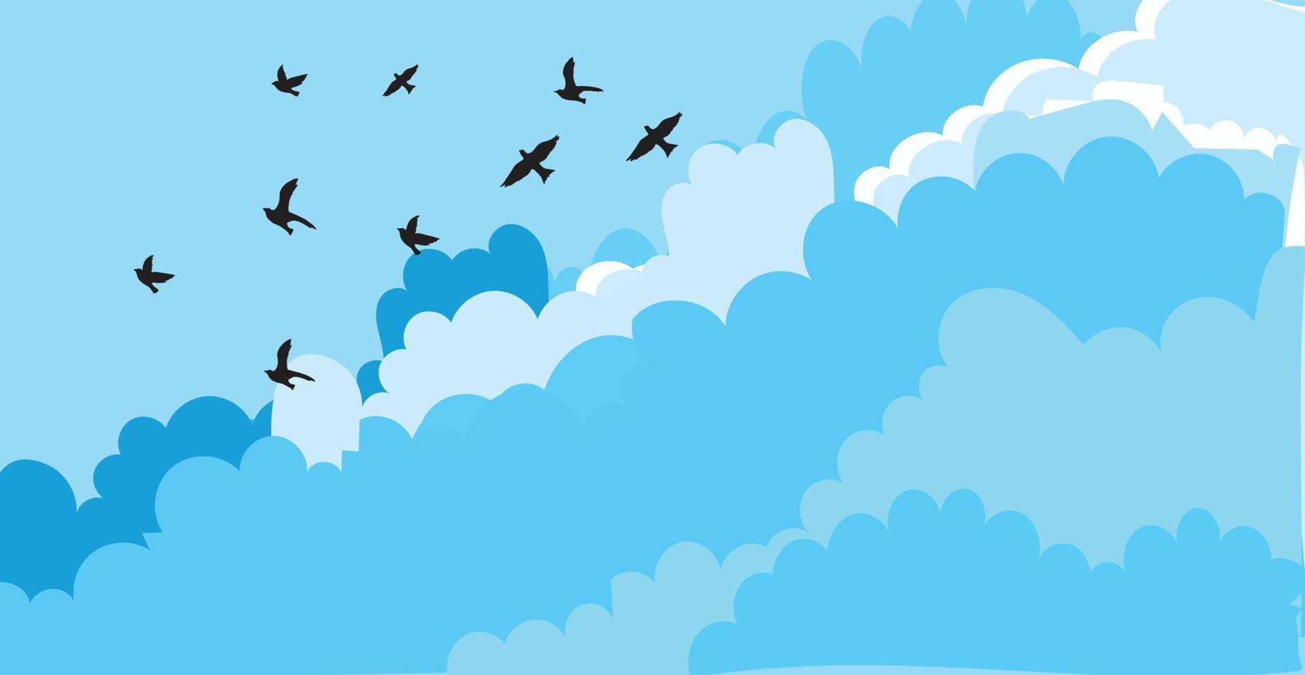 Blue Sky with Clouds and Birds vector