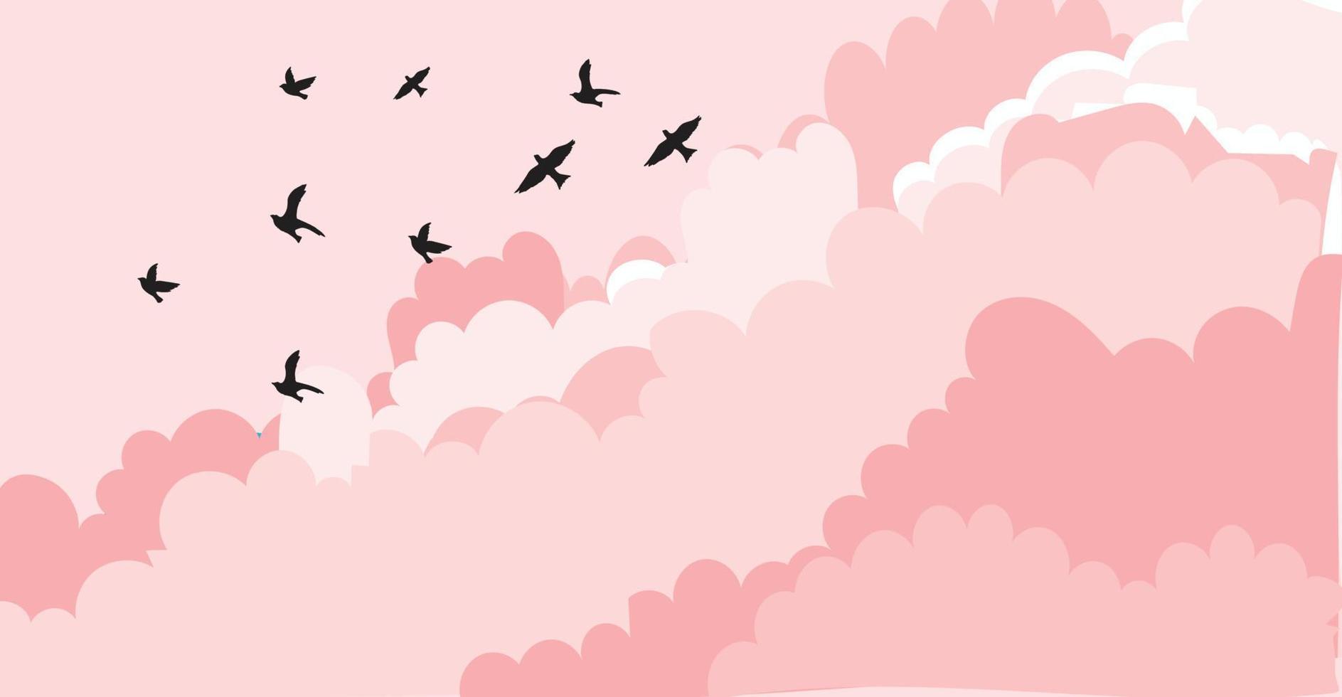 cielo rosa con pájaros vector