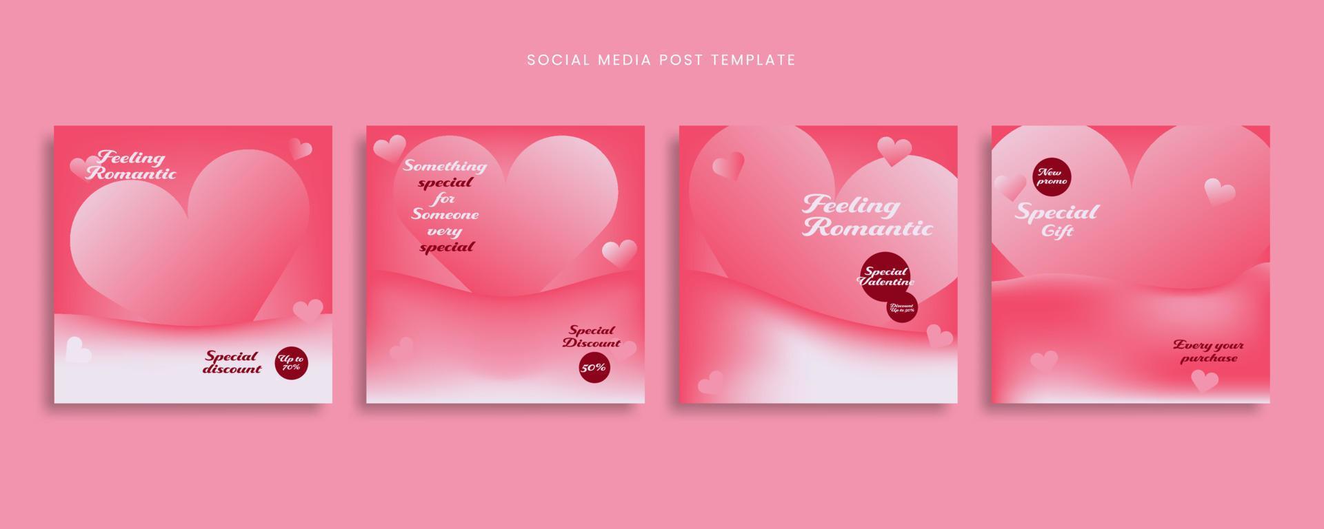 Social media post template with romantic 3d background of love or heart is suitable for sharing discount sales of sweet foods and snacks, etc vector