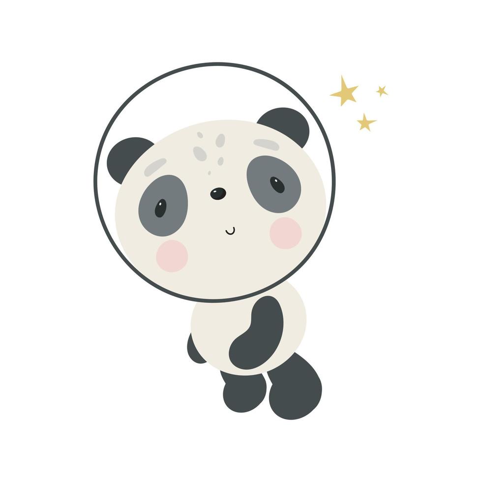 lindo panda en el espacio. estilo de dibujos animados ilustración vectorial para cosas de niños, tarjetas, carteles, pancartas, libros para niños, impresión en el paquete, impresión en ropa, tela, papel pintado, textil o platos. vector