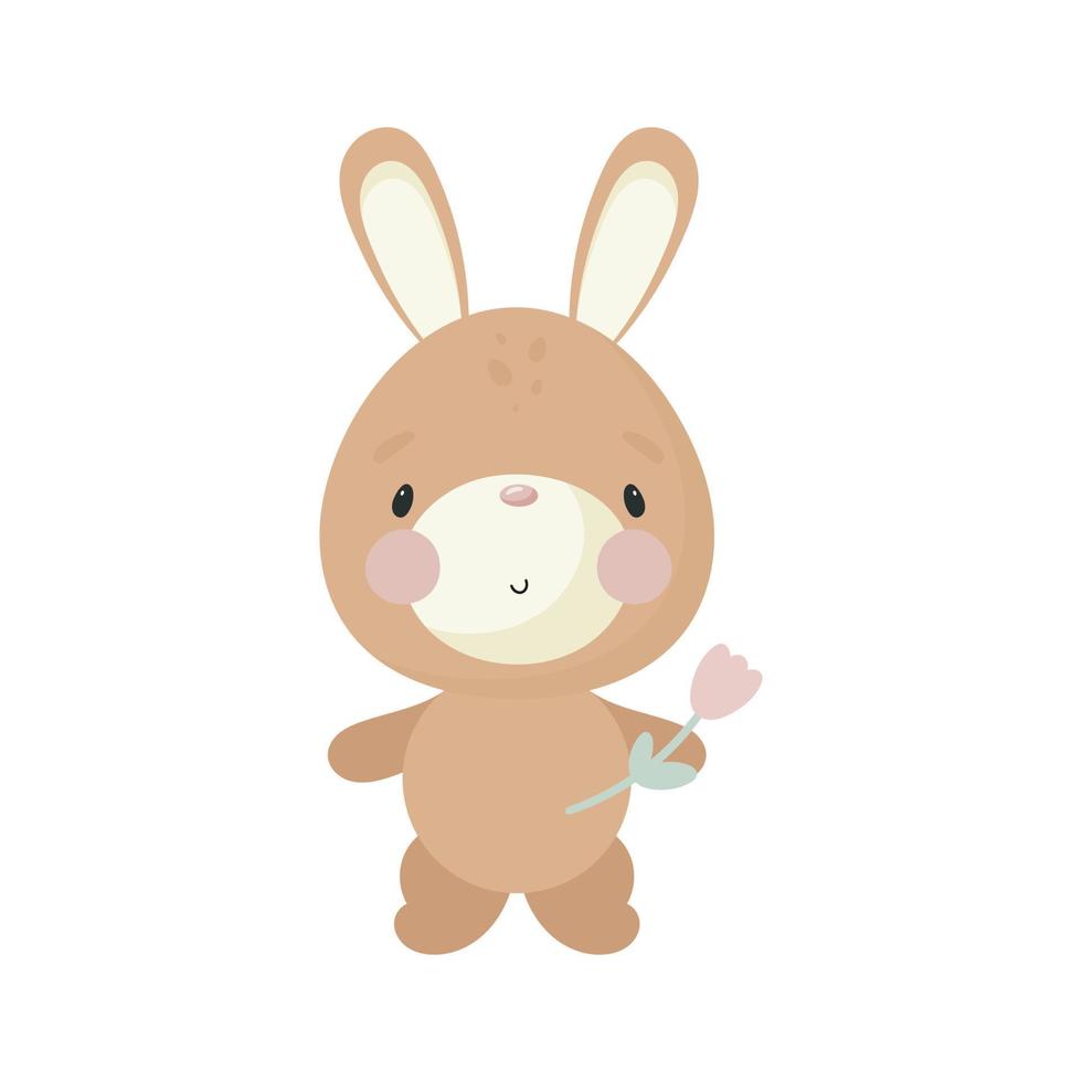 Cute Rabbit. Cartoon style. Vector illustration. For kids stuff, card, posters, banners, children books, printing on the pack, printing on clothes, fabric, wallpaper, textile or dishes.