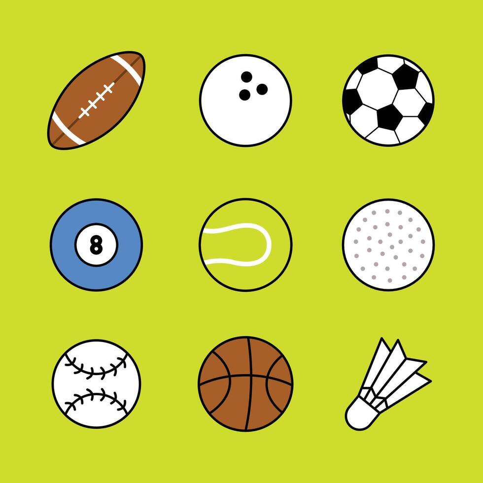 set of ball for playing games in vector illustrations. simple round sports stuff icons.