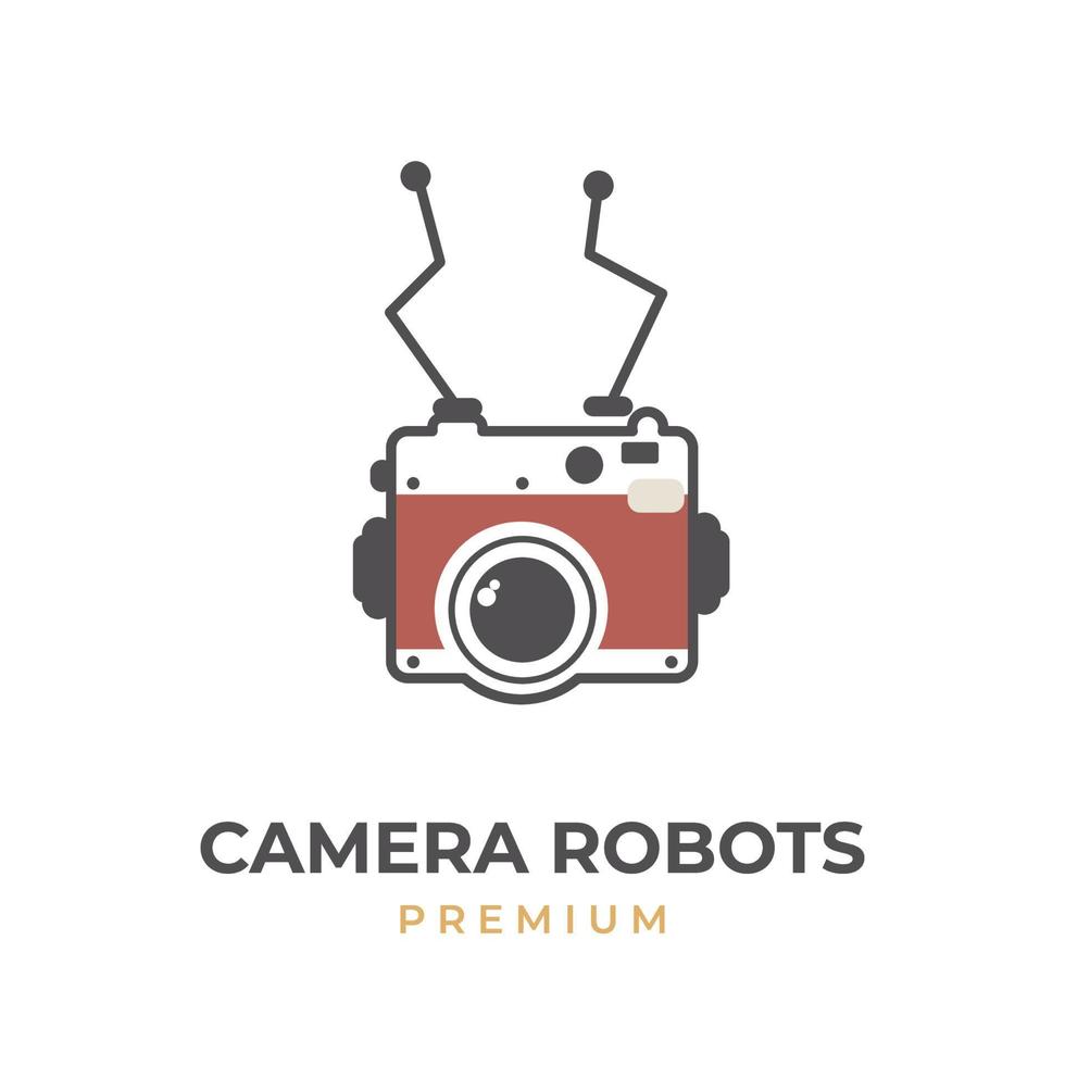 Vintage red camera robot logo vector