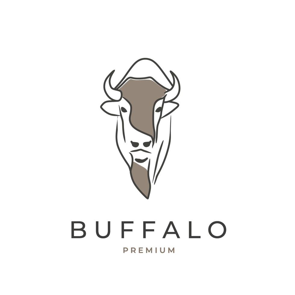 logotipo de ilustración de lineart de cabeza de búfalo vector