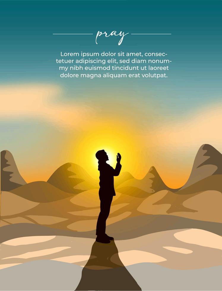 MAN SILHOUETTE STAND TO PRAY FLAT ILLUSTRATION DESIGN VECTOR