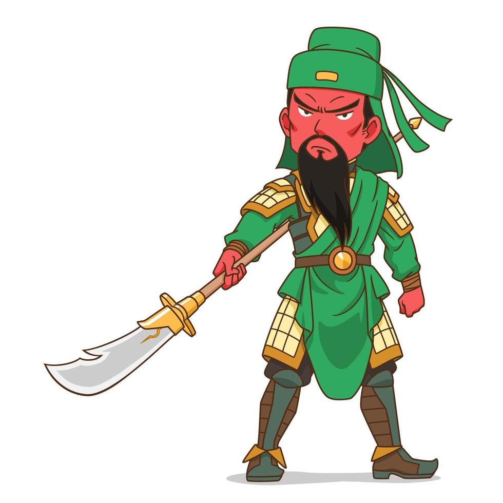 personaje de dibujos animados de guan yu, general militar chino. vector