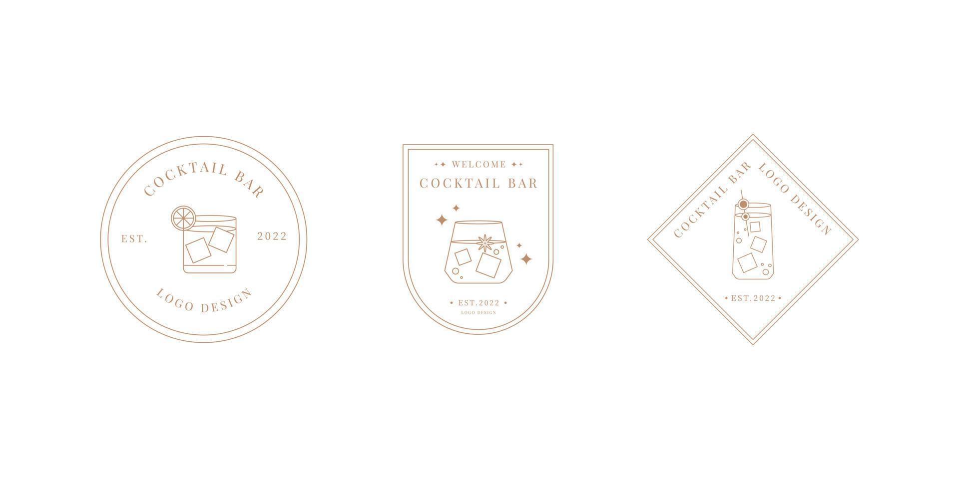 Cocktails logo template. Cocktail bar logo. Vector design linear template logos, icon, signs isolated on white background.