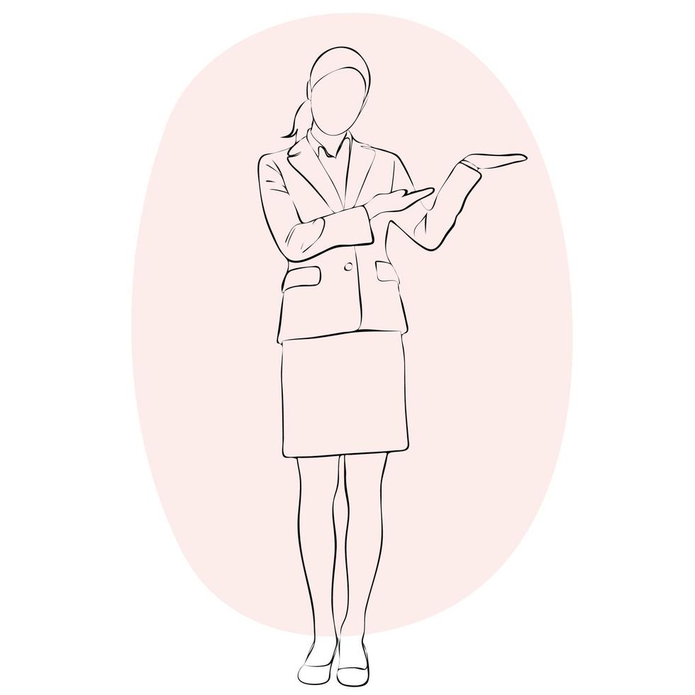 Businesswoman standing with showing gesture. vector