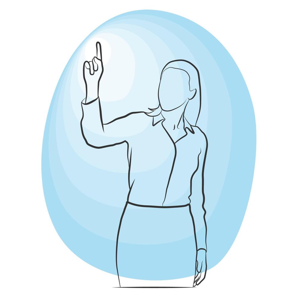 Businesswoman standing point and touch a place. vector