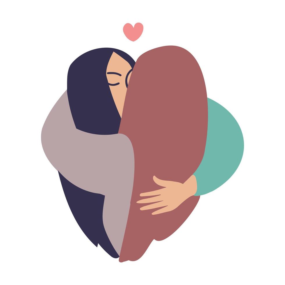 Two girls hugging or kissing. Sisters, friends, mother and daughter. vector