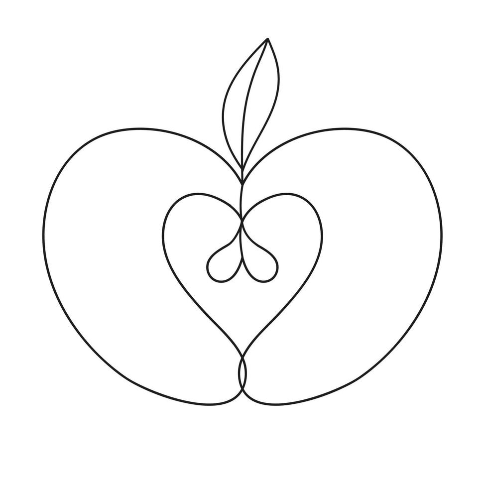 An apple drawn with a single line vector
