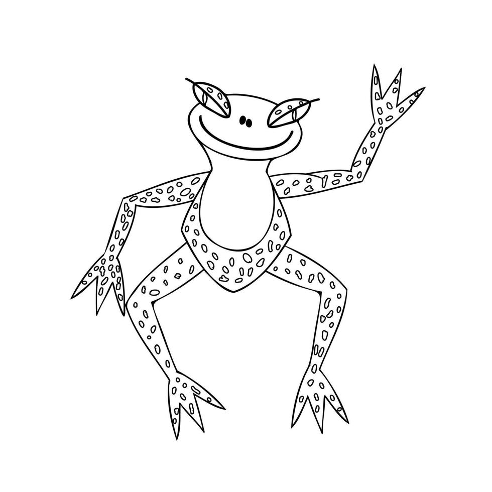 A cheerful frog waves his paw vector