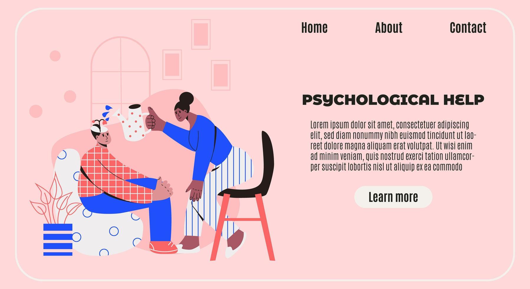 Psychotherapy counseling concept,ing can. Treatment of depression, stress, mental problems psychological help banner. Psychologist woman waters a flower in patient's head from a water. vector