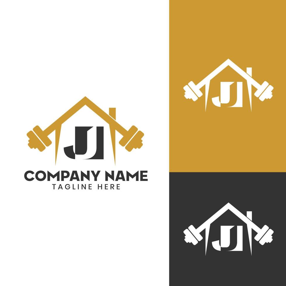 Home GYM initial letter J Vector barbell Logo Template