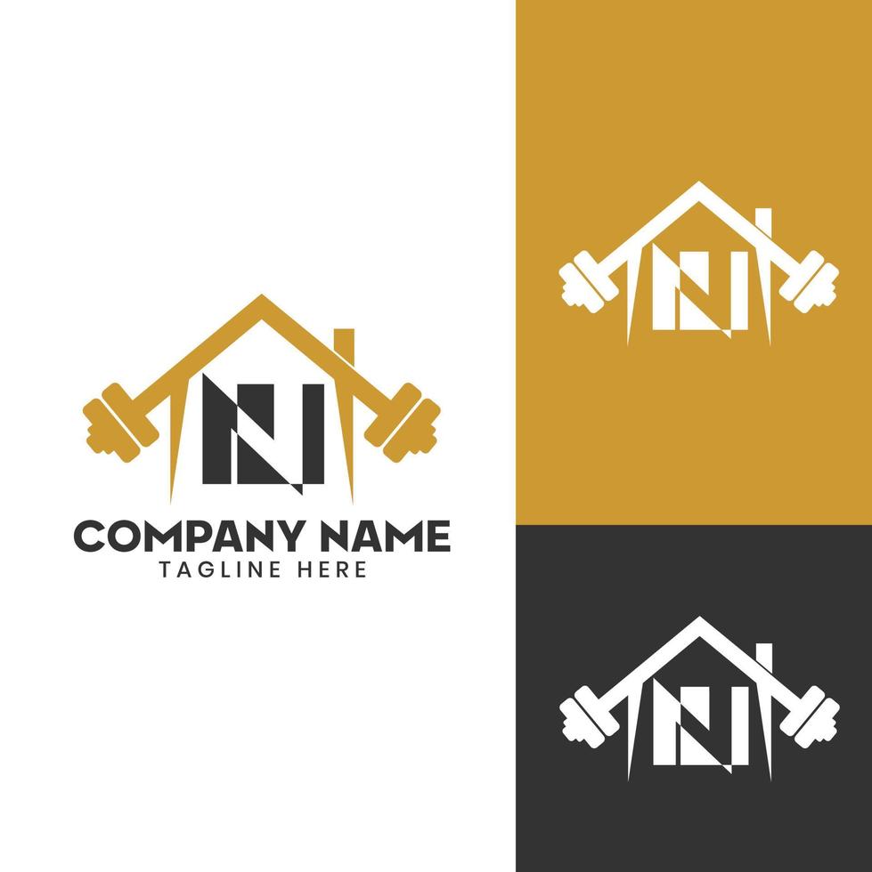 Home GYM initial letter N Vector barbell Logo Template