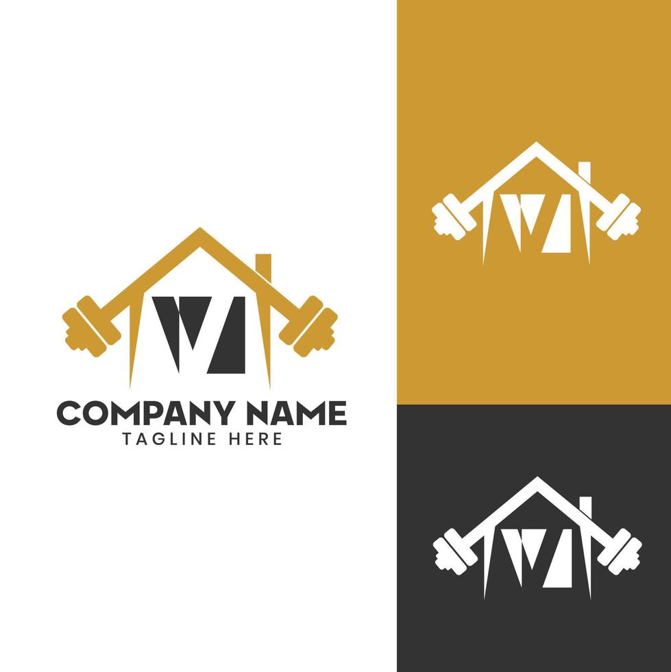 Home GYM initial letter V Vector barbell Logo Template