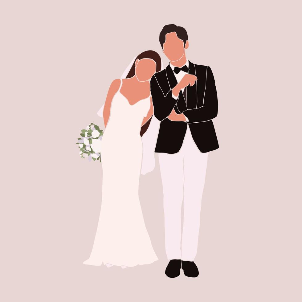 Abstract silhouette of wedding couple groom and bride. Woman with ...