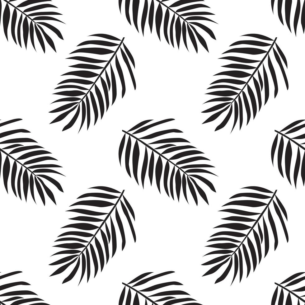 Tropical palm leaves. Black silhouettes of tropical plants. Palm jungle leaves, exotic foliage, decorative natural plant collection. Hand drawn vector seamless pattern for banner, card, wallpapers