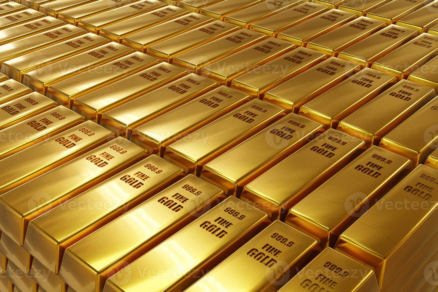 Stack close-up Gold Bars, weight of Gold Bars Concept of wealth and reserve. Concept of success in business and finance, 3d rendering photo