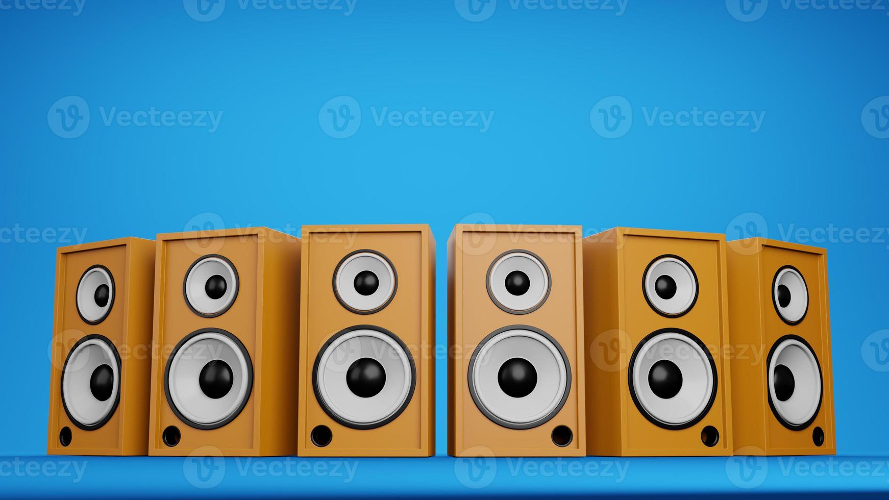 Music art concept speaker system dark light cyber light blue and pink , work space or backgroung art. 3D rendering. photo