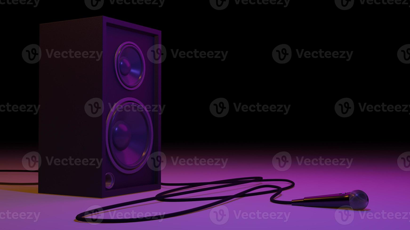 Music art concept speaker system dark light cyber light blue and pink , work space or backgroung art. 3D rendering. photo