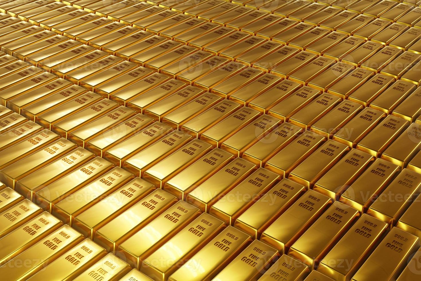 Stack close-up Gold Bars, weight of Gold Bars Concept of wealth and reserve. Concept of success in business and finance, 3d rendering photo